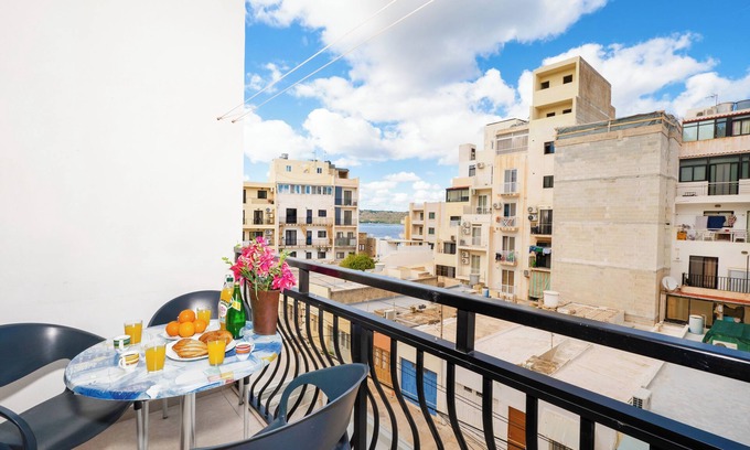 Bugibba Apartment | Bugibba - 2 bedroom apt 150m from Sea Front Fully Air Conditioned, Terraces WiFi
