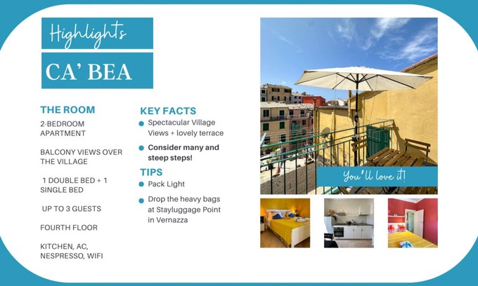 Vernazza Apartment | Ca' Bea with AC and Terrace