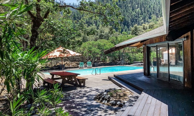 Burnt Ranch House | Cabin near the river with private pool, wood-burning fireplace & patio