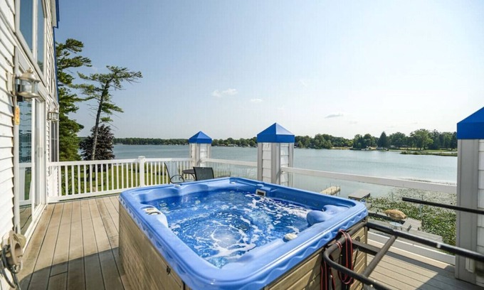 Spring Lake House | Campau upper 3 leve · Lakefront 2 Kings 2 Hot tub(s) spa, fireplace-pit
