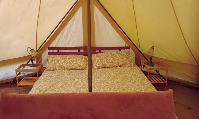 Bene Lario RV Rental | Caravan "Glamping C Selva Tenda Quercia" with Mountain View & Shared Garden
