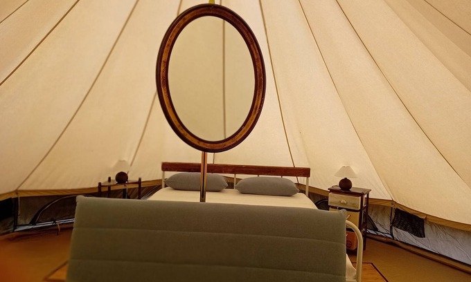 Bene Lario RV Rental | Caravan 'Glamping C Selva Tenda Ciliegio' with Mountain View and Shared Garden