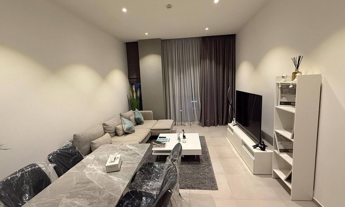 Seef Apartment | Charming 1BR on high floor in Seef with gym & pool.