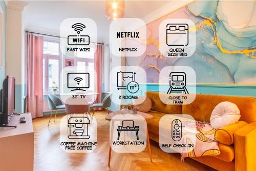 Stotteritz Apartment | colorful, working place, Netflix, sight seeing