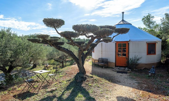 Camarles RV Rental | Country House 'Yurta Mongola Delta Del Ebro' with Sea View, Shared Pool and Wi-Fi