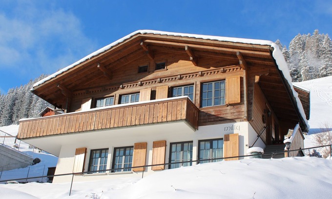 Adelboden Apartment | Cozy family apartment with fireplace, gallery and magnificent alpine view