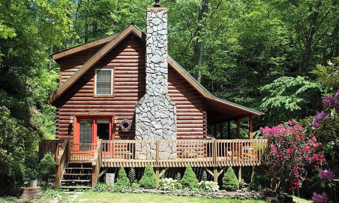 Maggie Valley Cabin | Cozy Mountain Log Home Overlooking Rushing Stream