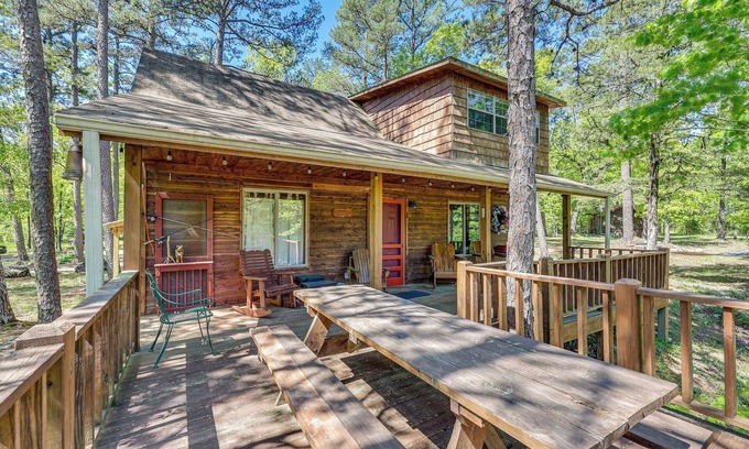 Pine Ridge Cabin | Cozy Oden Oasis w/On-Site Fishing Creek & Deck!