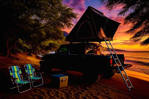 Paia Apartment | Embark on a journey through Maui with Aloha Glamp's jeep and rooftop tent allows you to discover diverse campgrounds, unveiling the island's beauty from unique perspectives each day