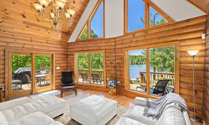 Bumpass Cabin | Enchanting 5-Bed/5-Bath Lakefront Log Cabin with Private Cove and Sandy Beach.