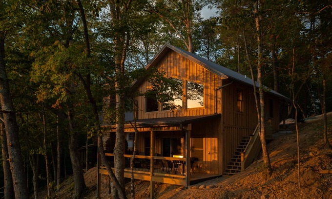 Bristol Cabin | Enjoy Mtn/River Views from Osprey Cabin, porch fireplace, 500ft river frontage