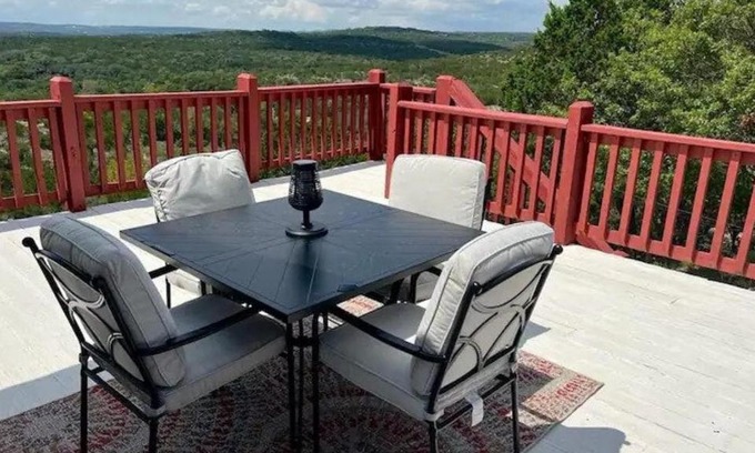 Oatmeal House | Entire 2br 2ba hilltop view home Sleeps 8 pets 4 acres Jacuzzi Central AC Kingbeds Office Free WiFi Parking Full Kitchen Refrigerator Washer Dryer Furnished Three 3 Large Sunset Dining Patios Grill Stovetop Oven Hiking Wildlife Firepit Quiet very Secluded