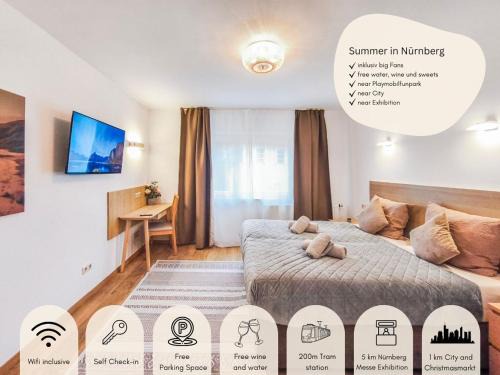 Mitte Apartment | Falk Homes- Luxus Apartments, ideal für Geschäftsreisende & Familien - nahe Messe, im Zentrum Nürnbergs mit Balkon, Arbeitsplatz & Parkplatz, inkl großen Ventilatoren, Handtücher & Bettwäsche, Playmobilfunpark, self check-in