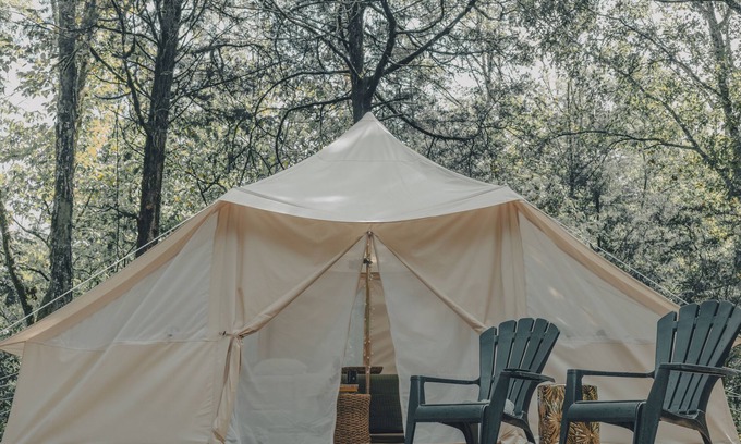 Newport Cabin | GlampVentures "Royal Rest" Bell Tent @ river/lake near the Smoky Mtn.