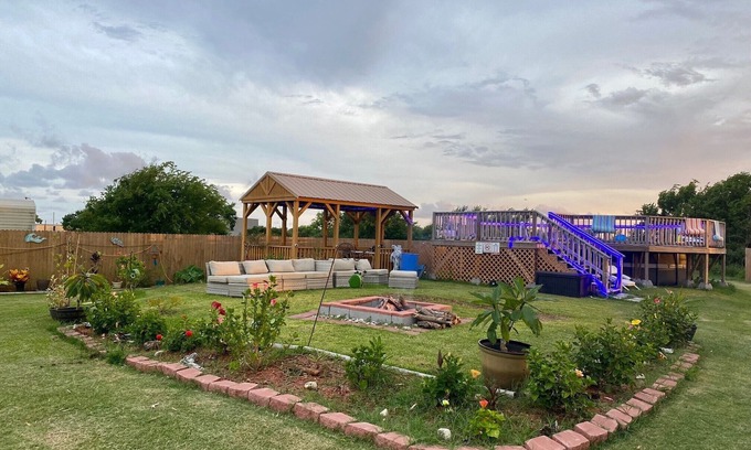 Matagorda Cabin | Gone Coastal is part of a mini resort with pool, bbq area, firepit.