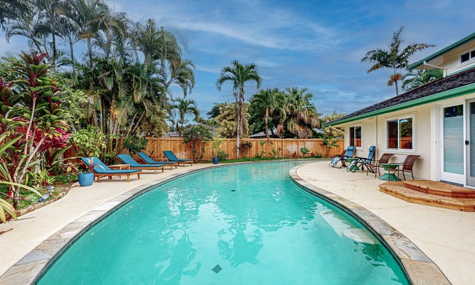 Princeville House | Gorgeous home with private pool, hammock, large patio, lanai, & enclosed yard