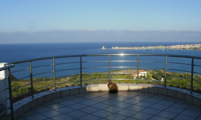 Messenia Region House | house-apartments ground floor panoramic view on sea fortress above ground pool