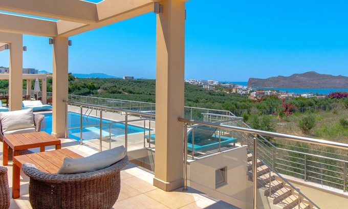 Agia Marina Villa | Great sea view villa with heated pool in Agia Marina