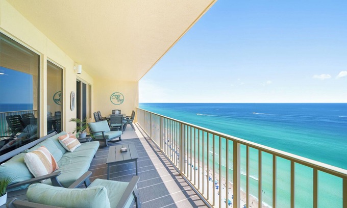Thomas Drive Condo | Gulf Front with 40' Balcony waiting on you!