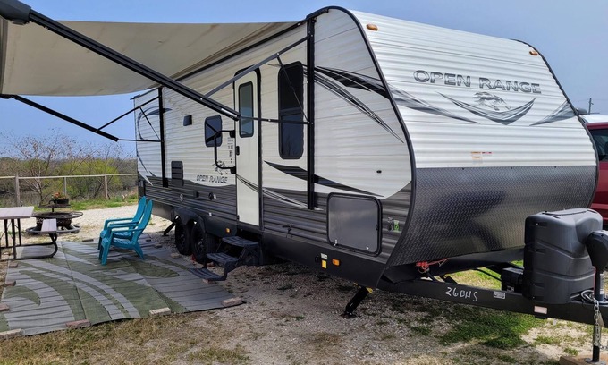 Port Bolivar House | Heavenly Beach Camper at Hailey's Beach-n-Bay RV Resort #8