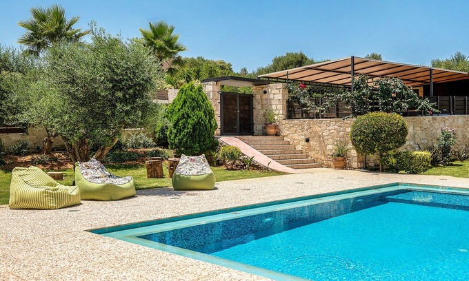 Kato Stalos Villa | Kalisti Estate: 6-Bedroom/500m to Beach/Private Pool/Playground/BBQ Area