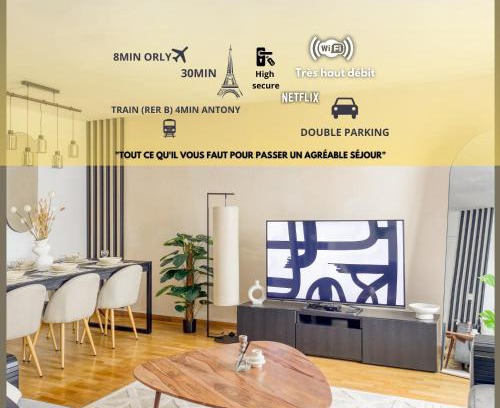 Fresnes Apartment | L'îlot Zen- Idéal pour famille-Groupe-Pro-Double Parking-highwifi-Aeroport Orly 8min-Paris30min