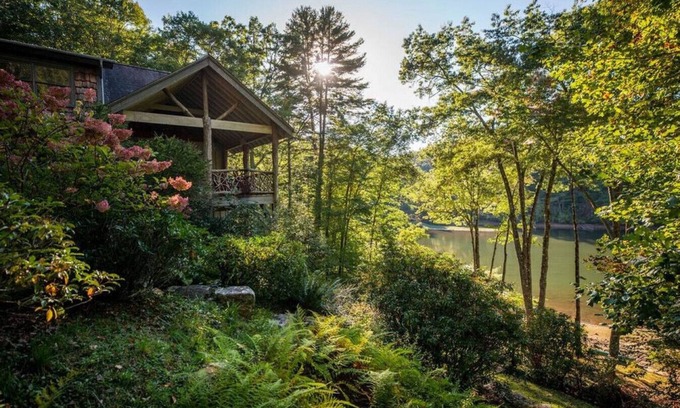 Cullowhee House | Lake front with private dock, fire pit, hammock, pool table & gorgeous views! Fishing poles, paddle boards & canoe provided.