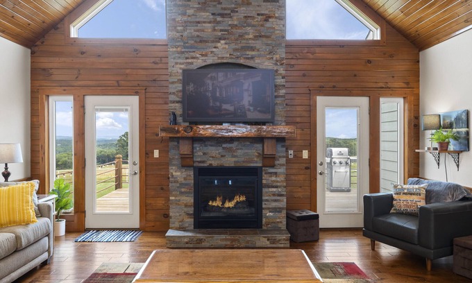 Shell Knob House | Lake view house with expansive views, fireplace, walk in showers, Ember mugs.