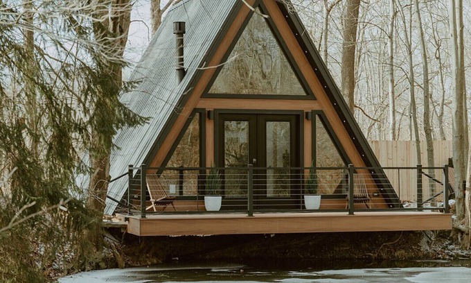 Navarre Cabin | Lakefront A-Frame Cabin - Fireplace, Kayaks, Soaking Tub, Romantic Retreat