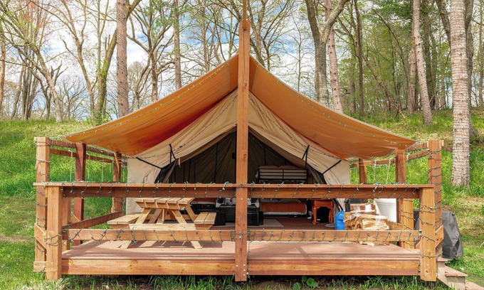 St Croix Falls RV Rental | Large tent on massive Big Rock Creek Estate!