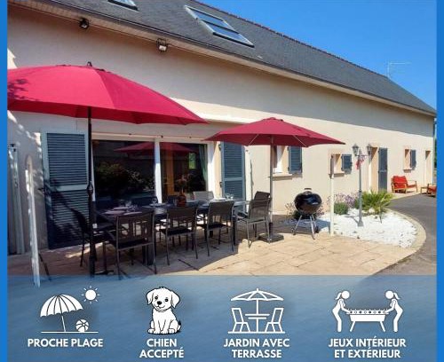 Commes House | Le So Art, grande maison 4 chambres, terrain de pétanque, grand jardin clos, flipper, babyfoot, jeux Arcade, ping pong,1 km mer, proche golf, Port en Bessin, Bayeux et plages du débarquement, adaptée enfants