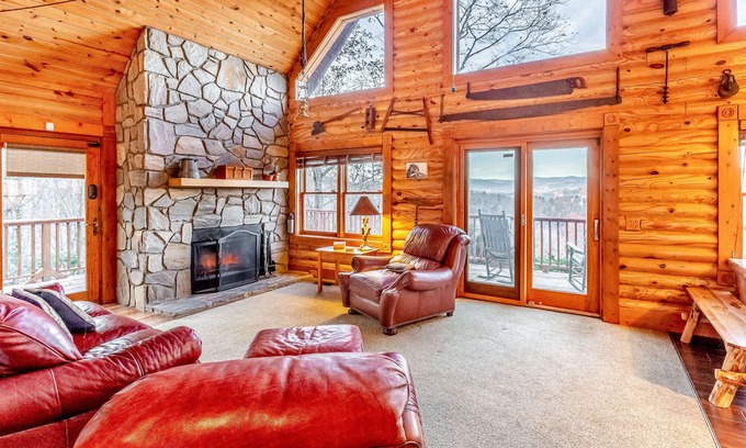 Sylva House | Log cabin with amazing mountain views, pool table, movie room & fireplace