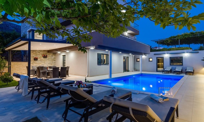 Podstrana Villa | Luxury Villa Lucas with private, heated pool, whirlpool, sauna, sea view, 14 pax