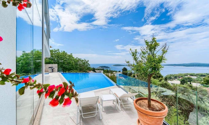 Hvar Villa | Luxury Villa Royal - modern newly built villa with views of Hvar town, the sea and the islands