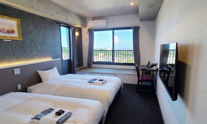 Kannawa Onsen Hotel | Main guest room Ocean side Twin room with a pa/Beppu Ōita