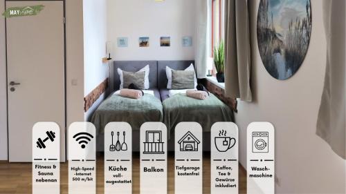 Sonnenberg Apartment | mayhome - das STRANDLOFT schönes Studioapartment mit Balkon, Küche und Tiefgarage - Sauna und Fitness direkt nebenan