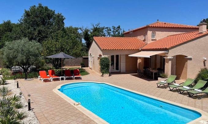 Saint-Genis Villa | Mediterranean villa with private heated pool and boules court, sea and lake 12km away
