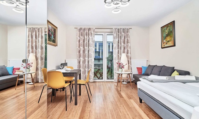Krzyki Apartment | Miasto Marina A Wrocław | Cosy Studio with Gym, Balcony and Parking