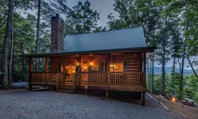 Ellijay Cabin | Misty Ridge - Where pets are pampered amidst stunning mountain panoramas, with outdoor fireplace, hot tub, firepit, pool table, and WiFi