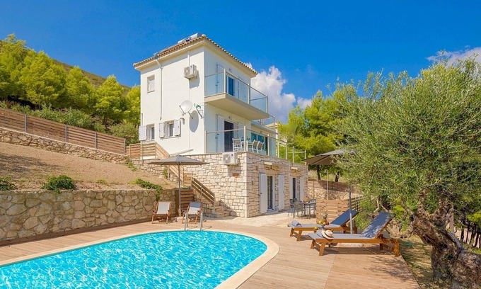 Kerion Villa | Modern & Spacious Villa with A/C, Private Pool & Amazing Sea Views, 3 km from Lemni Keri Beach!