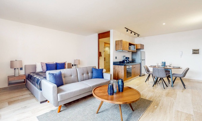 Gonzalo Guerrero Condo | Modern studio with roof lounge, pool, firepit & partial AC - walk to bars/dining