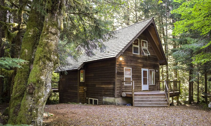 Rhododendron Cabin | Mountain cabin with private hot tub, deck, fireplace & seasonal pool access