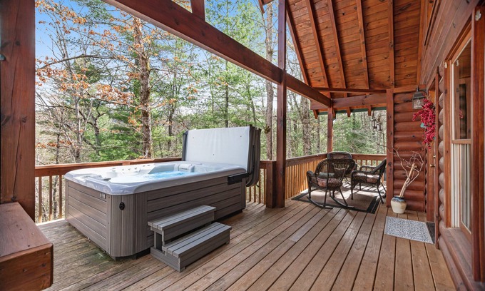 Sylva Cabin | Mountain cabin with private hot tub, covered deck & incredible view
