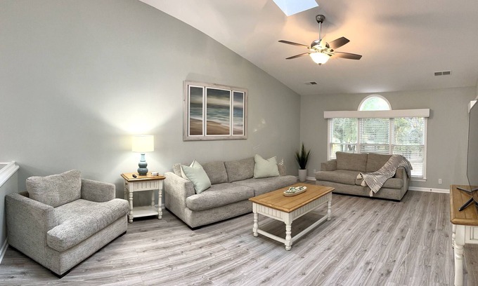 Sea Trail House | NEW! Sunset Beach Escape for 2! Pools ~ On Golfcourse ~ 1.5 mi to Beach Access