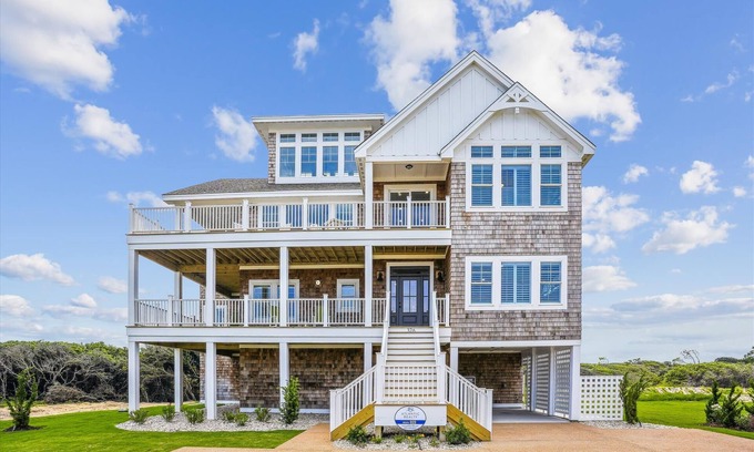 Pine Island House | Newbern - New Cons. Semi Oceanfront in Corolla with Fire Pit, Elevator, Hot Tub and More!