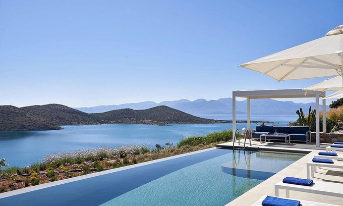 Elounda Villa | Panoramic Sea Views to Spinalong Island with a heated pool