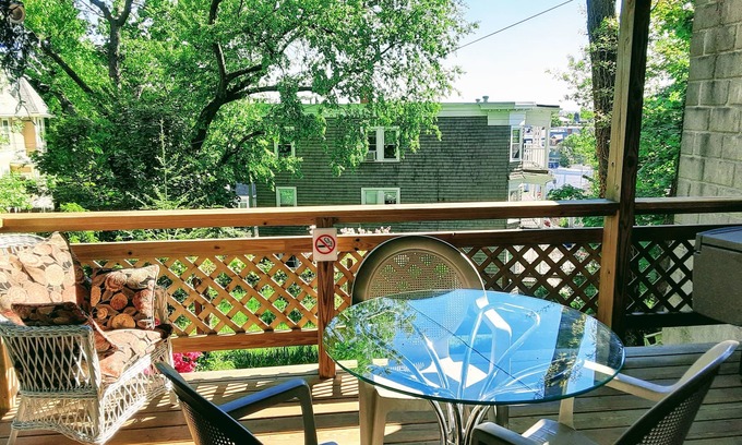 Jones Hill Apartment | Panoramic view, large deck, ground floor apartment, walk to subway and beach