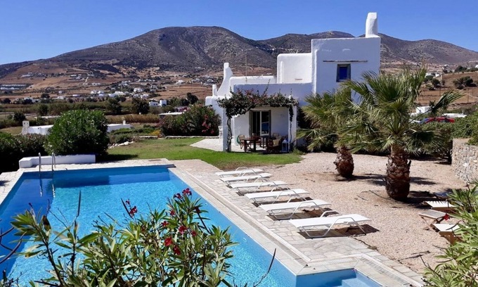 Chrissi Akti Villa | Paros, Drios Golden Beach: beautiful villa, large private pool, unique sea view
