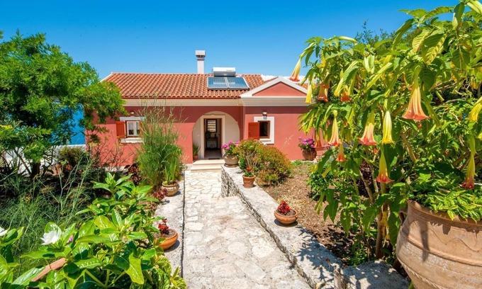 Gaios Villa | Paxos Sunrise Villa ,birds eye view, access to a small secluded beach