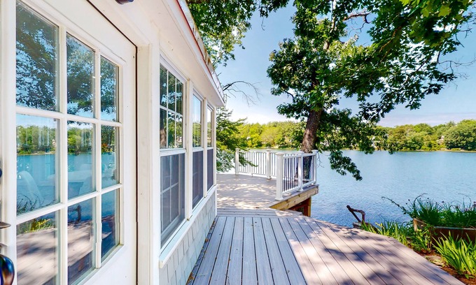 Plymouth Cottage | Peaceful waterfront cottage with furnished deck, beautiful view, firepit